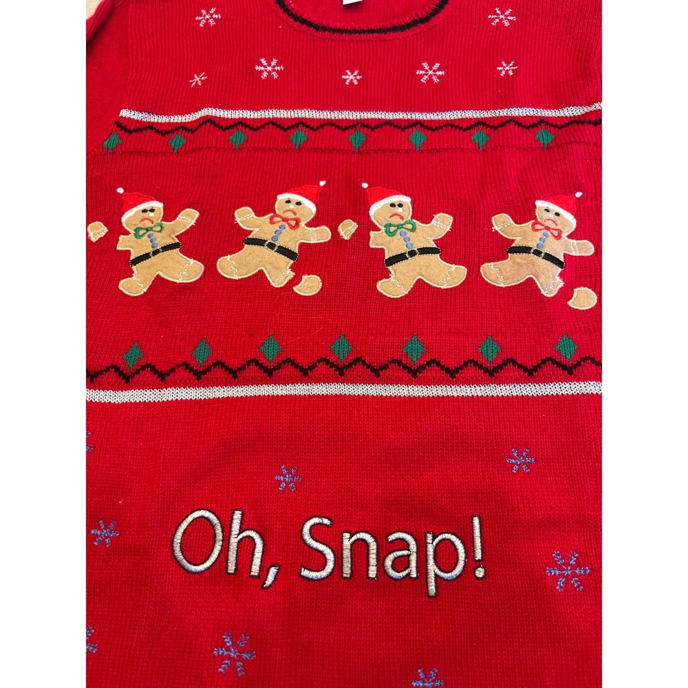 Jolly Sweaters Womens XL‎ Red Oh Snap Gingerbread Man Ugly Christmas Sweater